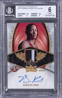 2008-09 Fleer Hot Prospects #137 Derrick Rose Signed Patch Rookie Card (#124/199) - BGS EX-MT 6/BGS 10